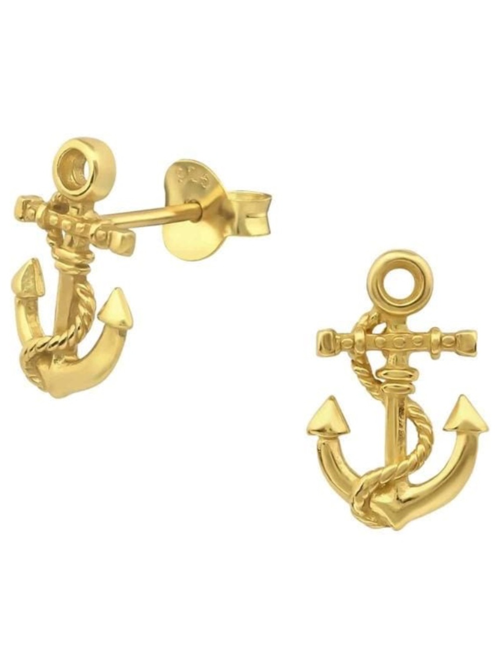 Surgical Stainless Steel Gold Tone Anchor Stud Navy Earrings Unisex Adult